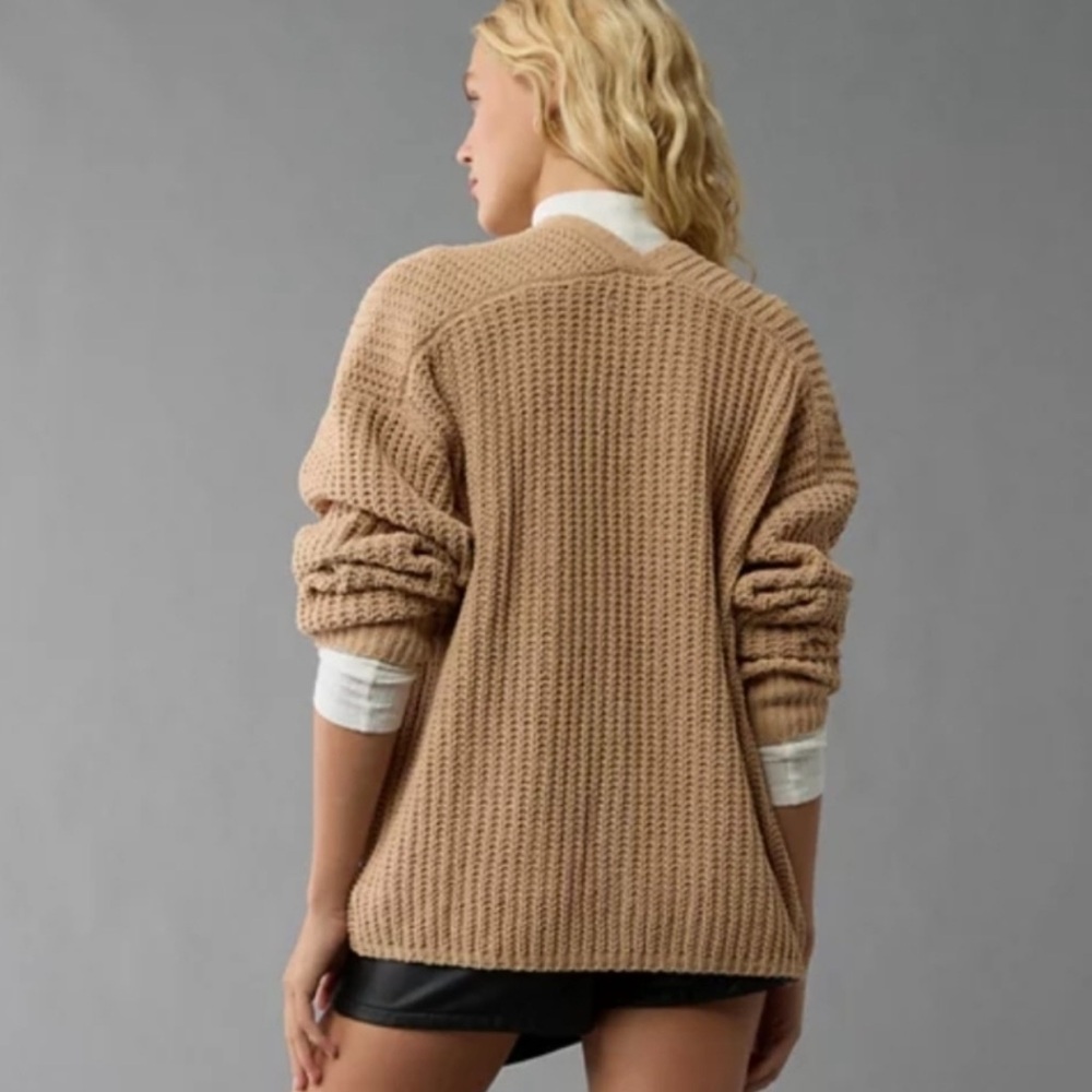 American Eagle Open Chenille Cardigan Sweater, Tan, NWT, size S - Picture 2 of 6